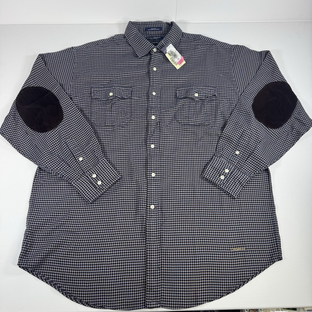 Daniel Cremieux XL Fine Italian Fabric‎ Shirt Elbow Patches Houndstooth NWT